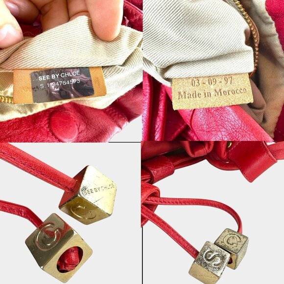 Women See by Chloé Red Leather Shoulder Bucket Bag Snakeskin Details - Picture 11 of 14